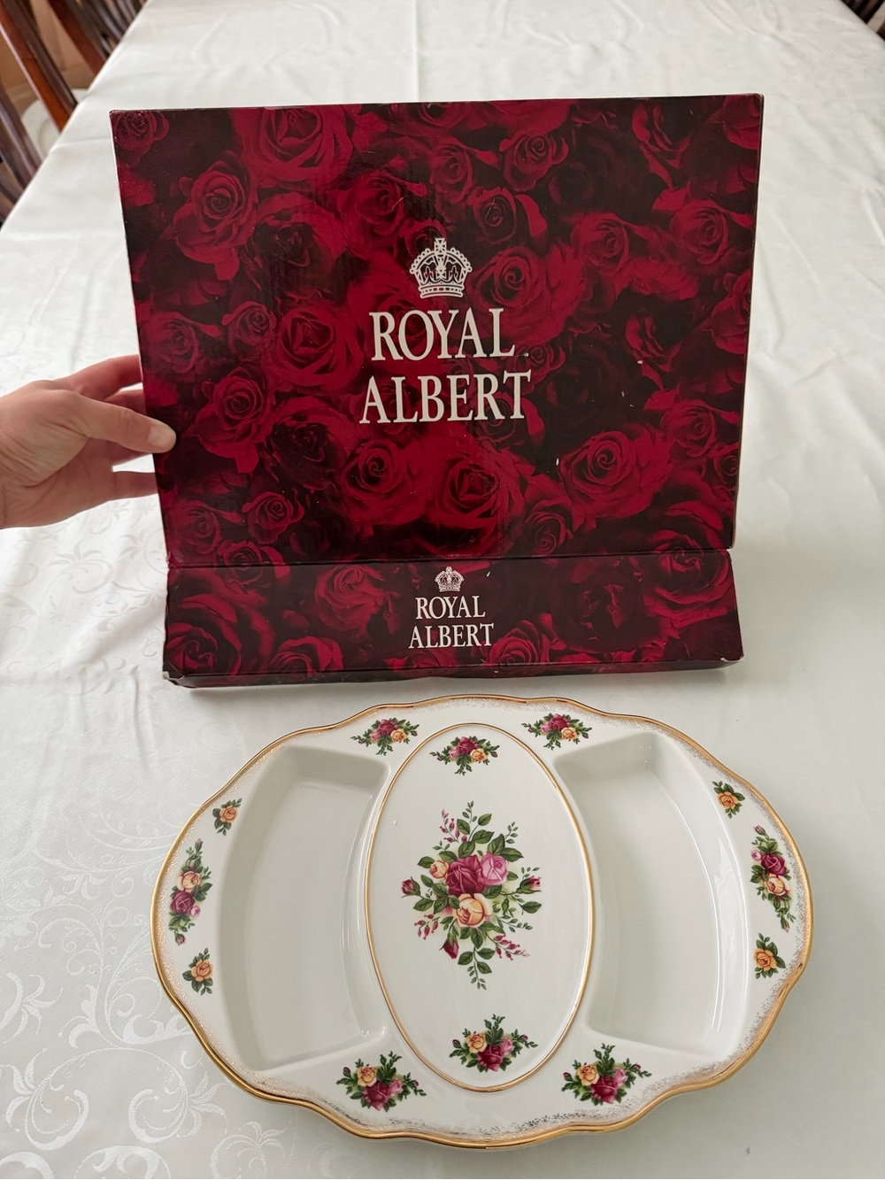 Royal Albert Old Country Roses 3-Part Serving Tray With Original Box NEW